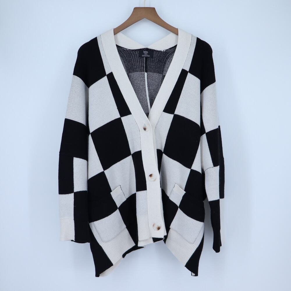 Dressed in Lala Love You Oversize Checkerboard Cardigan Black White Women's S/M